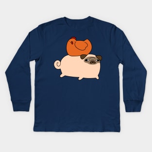 Pug and Little Red Chicken Kids Long Sleeve T-Shirt